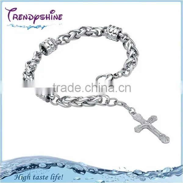 New Silver Custom 316l Stainless Steel Cross Charm Lucky You Bracelet