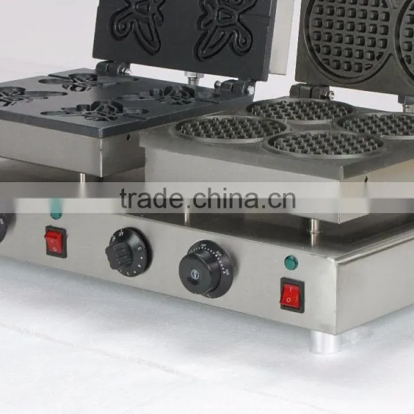220V Double Electric Waffle Bakers, One Round Shaped and One Butterfly Shaped Waffle Maker /Waffle Iron photo-3
