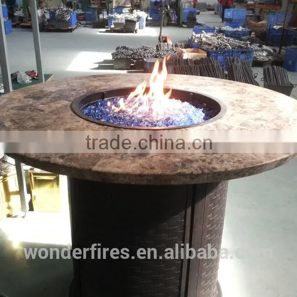 Gas Fire Pit Table Marble Top Round Outdoor Propane Fireplace Patio Furniture photo-2