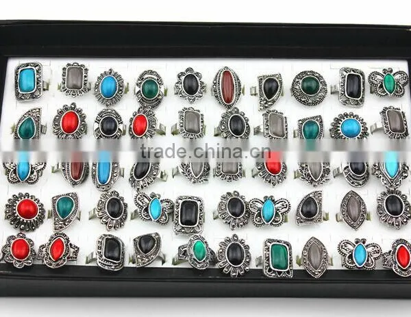 America Style Alloy Colourful Artificial Stone Open Rings photo-3