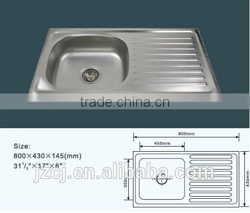JZ-364 80x43 Export Indonesia Single Bowl Single Tray Stainless Steel Kitchen Sink photo-2