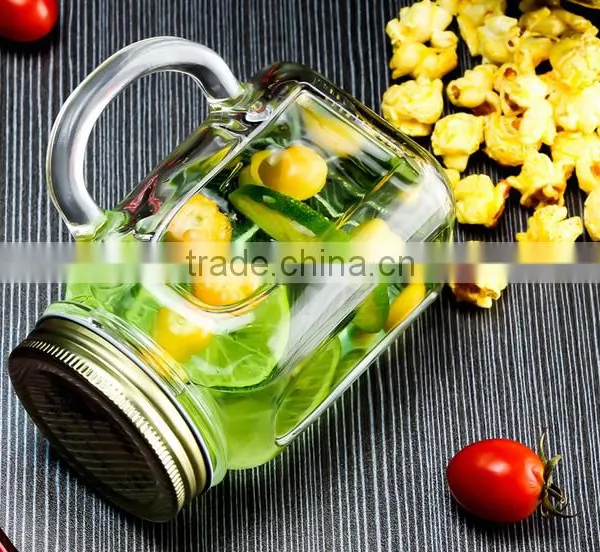 Haonai Wholesale Food Pickle Storage Glass Jar With Handle and Lid photo-2