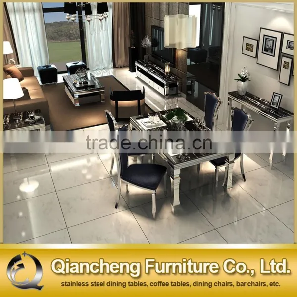 Latest Design Marble Stainless Steel Dinner Table Set photo-4