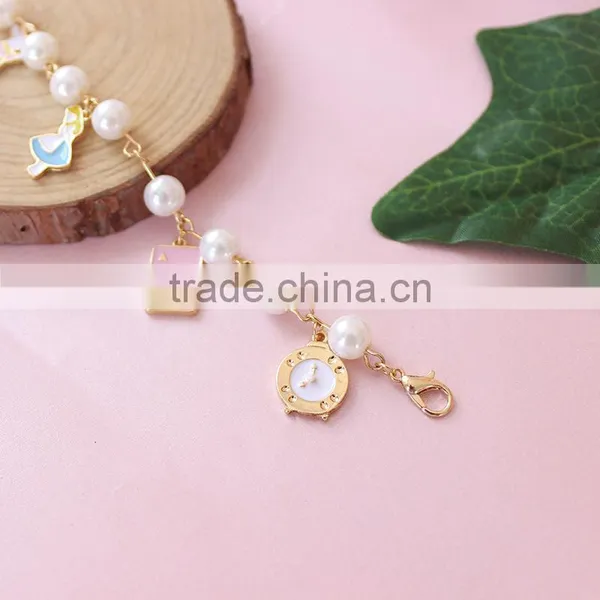 Enamel Rabbit Pumpkin Carriage the Playing Cards Clock Charms Bracelet Pearl Linked Bracelet With Assorted Charms photo-6