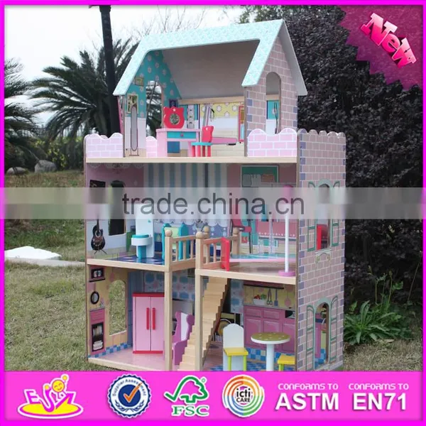 2017 New Products Lovely Children Wooden Large Dolls House W06A037 photo-4