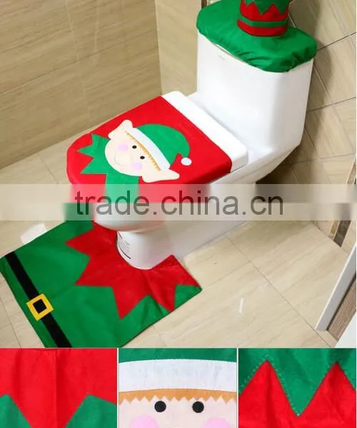 2016 New Product Cheap Set of 3pcs Xmas Santa Claus Closestool Toilet Seat Cover &Rug &Tank Cover photo-2