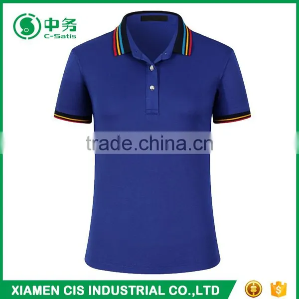 2017 Hot Sale Color Combination Collar Design Women Short Sleeve Blank Polo Shirts photo-5