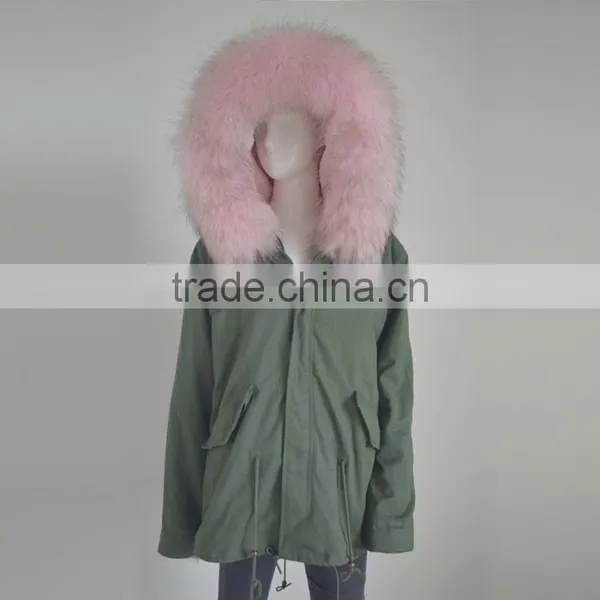 Myfur Army Green Cotton Parka With Pure White Fake Rabbit Fur Lining photo-2
