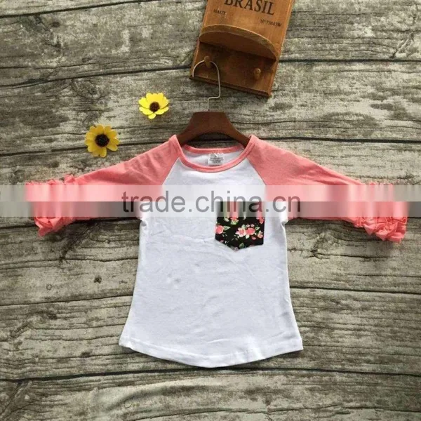 Free Shipping Girls Clothes O-neck Baby Girls Kids Icing Ruffle Raglan Tops Shirts Girls Casual Tops Fall Autumn Top T-shirt photo-3