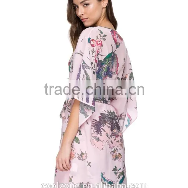 100% Silk Regular Fit Floral Pattern Kimono Robe,fashion Open Front Kimono Robe photo-4