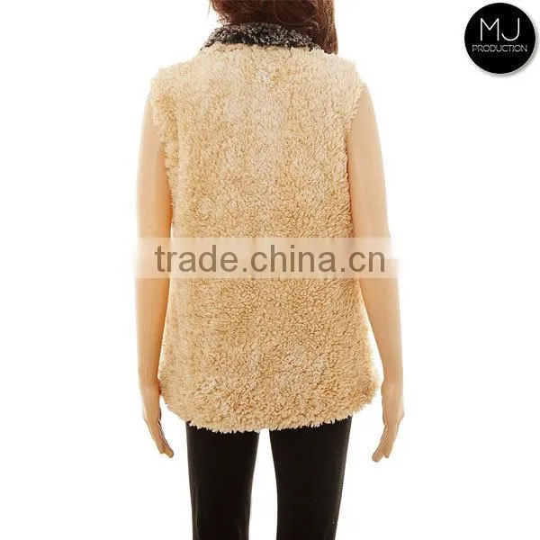 Wholesale Girls Plain Sleeveless Winter Faux Fur Warm Fur Monogrammed Sherpa Fleece Women Vest With Zipper and Pocket photo-5