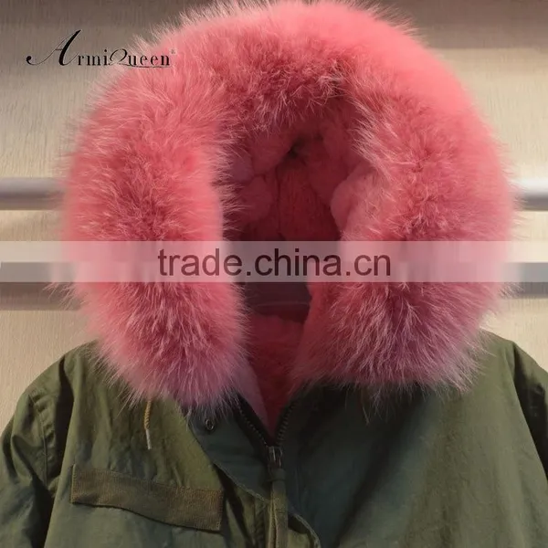 Pretty Comfortable Pink Fur Long Jacket Raccoon Big Fur Collar be Warm Winter Coats photo-4
