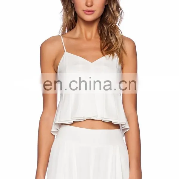 Pleated Hem With Back Zipper White Cropped Tops photo-2