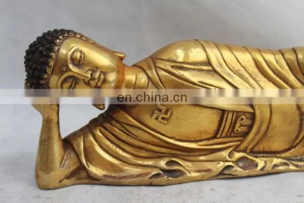 16" Chinese Tibet Buddhism Bronze Gilt Sleep Shakyamuni Sakyamuni Buddha Statue Reclining Buddha Statue Brass ART WholesalE photo-2