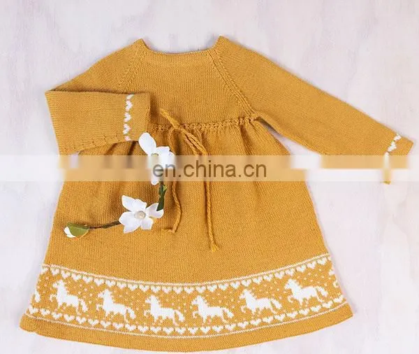Long Sleeve Popular Design Red Knitted Dress Baby Girls Kids for Warm Winter photo-5