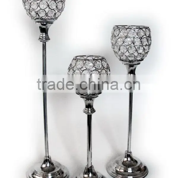 Crystal Ball Centerpiece Wedding Gold Candelabra, Gold Wedding Candle Holder photo-3