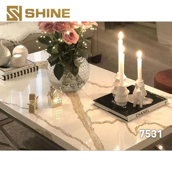 White Calacatta Quartz Stone Slab Artificial With Golden Veins for Living Room Countertop and Vanity Top for Home Use photo-2