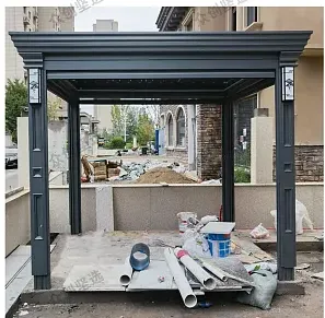 Classic Aluminum Pavilion With Decorative LED Column Lights, Modern Outdoor Gazebo for Villa Backyard & Luxury Garden