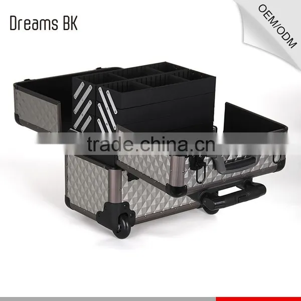 2016 High Quality Aluminum Trolley Make up Case Beauty Display Case With Rolling Wheels photo-4