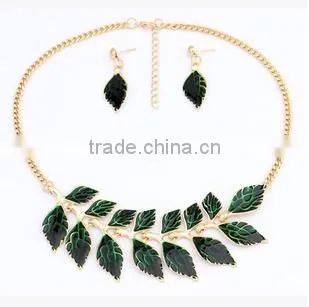 2015 Latest Alloy Leaves Colored Stone Necklace Set Personality Jewelry Set photo-2