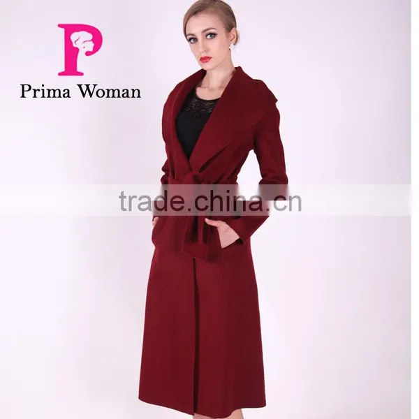 2016 New Design Spring Women Slim Fit Long Wool Coat With Belt photo-2