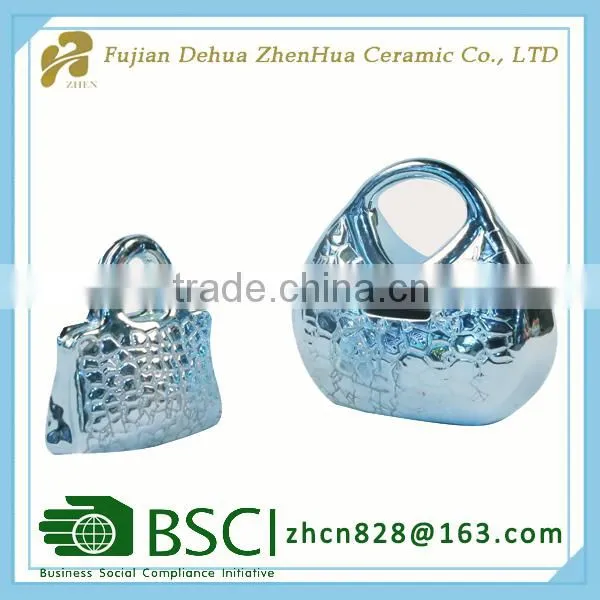 Electroplating Sliver Ceramic Handbag Money Bank