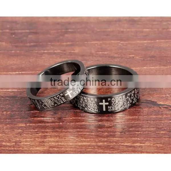 Fashion Design 2016 Black Plated Cross Stainless Steel Ring Engraving photo-2