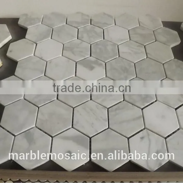 Hexagon Whiten Marble Mosaic, Carrara White Marble Stone Mosaic