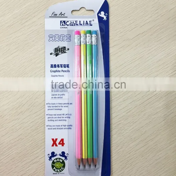 Standard Size Soft Wood Hexagon Candy Striped Blister Card HB Pencil Set With Eraser