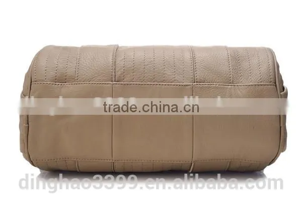 New Design Women's Leather Travel Bag,cylindrical Brown Duffle Bag photo-3