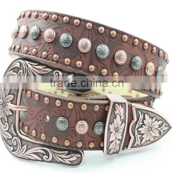 2016 Best Seller Western Rhinestone Leather Belt With Horsehead Conchos photo-5