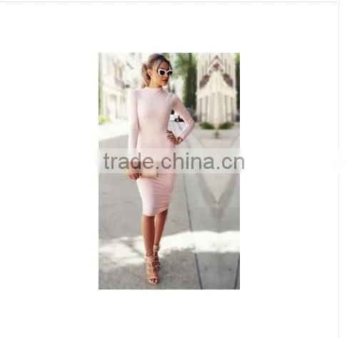 2016 Long Sleeve Sapndex Dresses Autumn Dresses High Collar Sexy Bandage Bottoming Women Casual Dress photo-5
