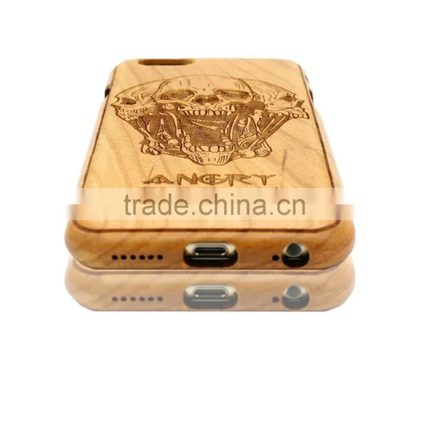 Universal Angry SKULL Engraving Durable Wood Protected Cover for Iphone 6 in Two Parts photo-3