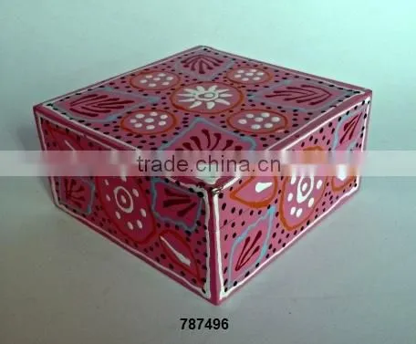 Wooden Box Painted White Flower With Dots Print