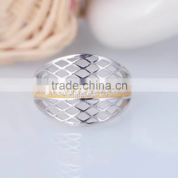 925 Sterling Silver Net Pattern Ring With Gold Plated photo-2