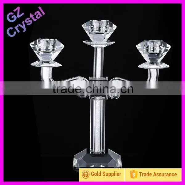 3 Arms Transparent Crystal Candle Holder Centerpieces for Wedding Table Decoration photo-3