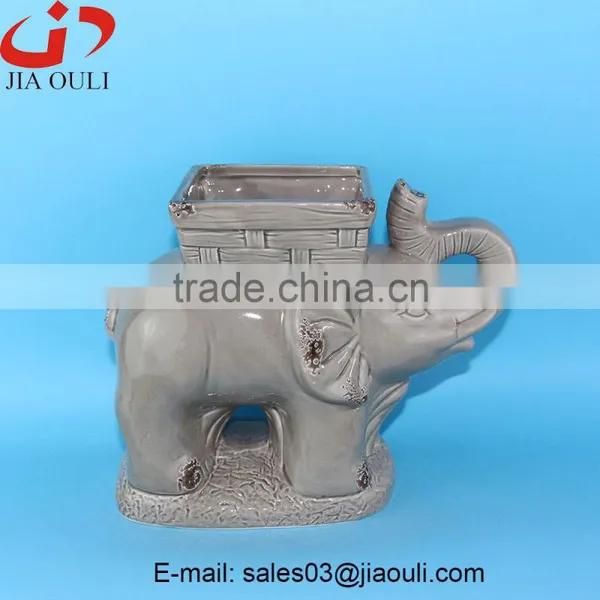 Antique Animal Flower Pot, Ceramic Elephant Planter photo-4