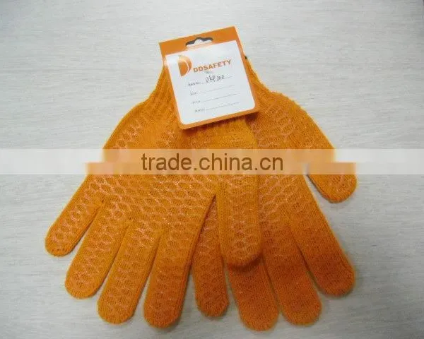 DDSAFETY 2017 Orange Cotton Polyester String Knitted PVC Honey Comb Both Sides Safety Fishing Gloves photo-4