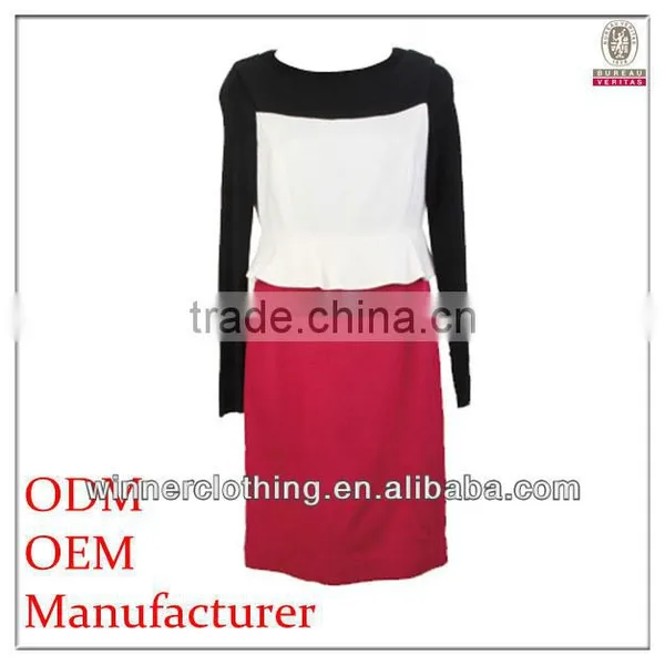 Promotional High Praise Good Design Famous Ladies' Contrast Colored Red Carpet Dresses With Long Sleeves