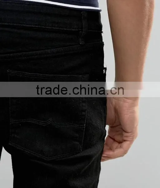 High Quality Custom Five Pockets Men's Black Slim Fit 100% Cotton Stretch Denim Breathable Concealed Fly Casual Shorts Pants photo-3