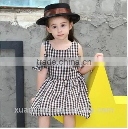 2017 Kids Summer Clothes off Shoulder Plaid Baby Dress Wholesale Western Style Girl Child Dress photo-4