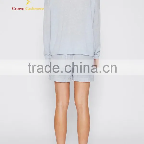 Ladies Deep V Neck Light Blue Cashmere Pullover Sweater photo-2