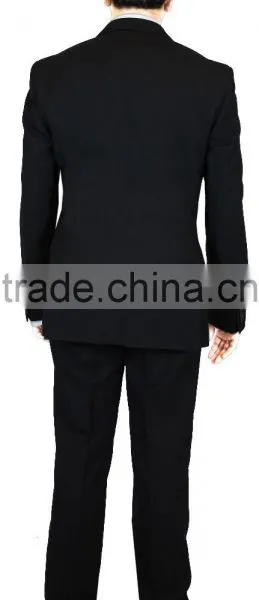 NAAMS MEN'S WOOL 2 BUTTON 2 VENT SLIM FIT SUIT JACKET FLAT FRONT PANT BLACK HERRINGBONE photo-4