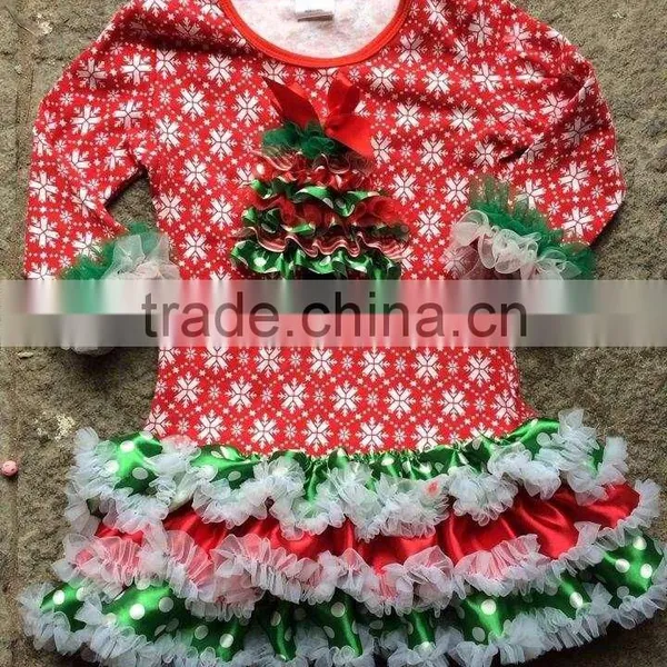 Baby Girls Snowflake Christmas Tree Dress Chirtmas Dress With Matching Necklace