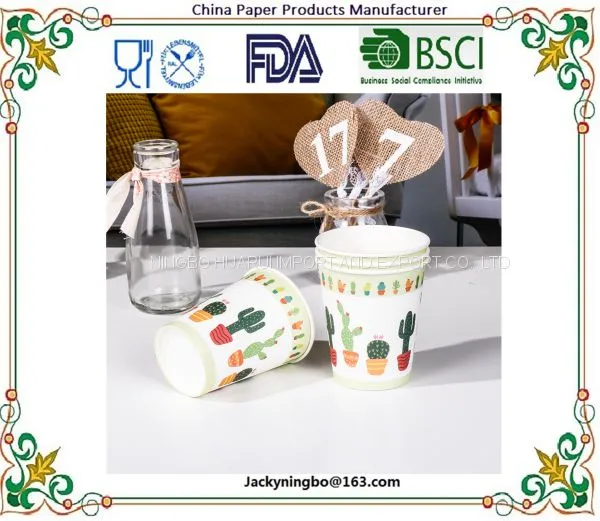 9oz Cactus Paper Cups Disposable Tableware Birthday Party Wedding Decorations Baby Shower For Kids Girls Boys