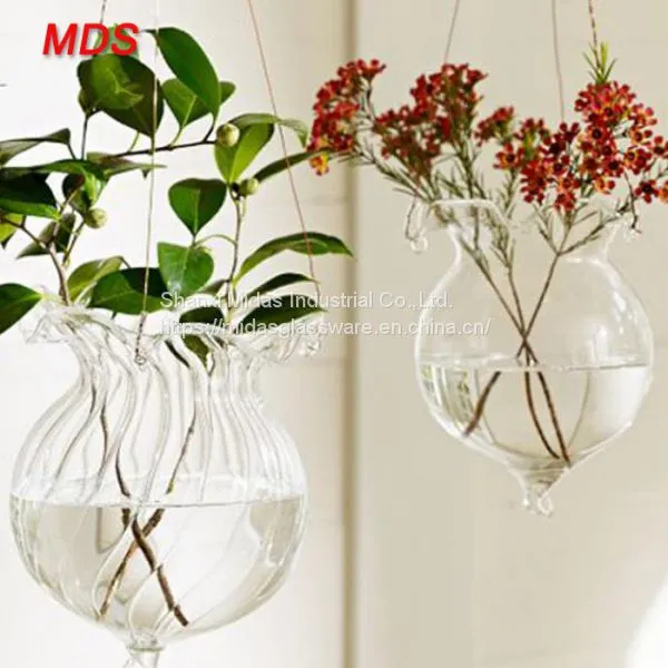 Hanging Cheap Flower Lotus Leaf Glass Vases Centerpieces for Living Room