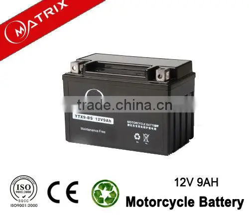 12v 9ah YTX9-BS maintenance dry charge free motor battery