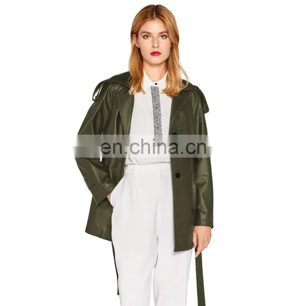 Army Green Lambskin Genuine Leather Motorcycle BlazarJacket With Belt for Women