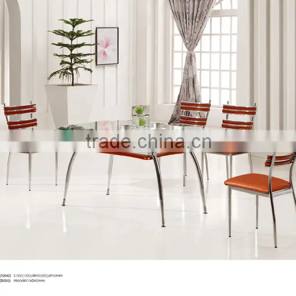 Dining Room Furniture 6 Seats Lass Top Wooden Dining Table Set And PU Metal Chiars For Sale