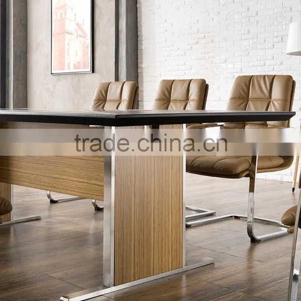 Luxury Office Furniture Decoration Black Tempered Glass Top Leather Cover Conference Room Table With Power Outlet photo-4